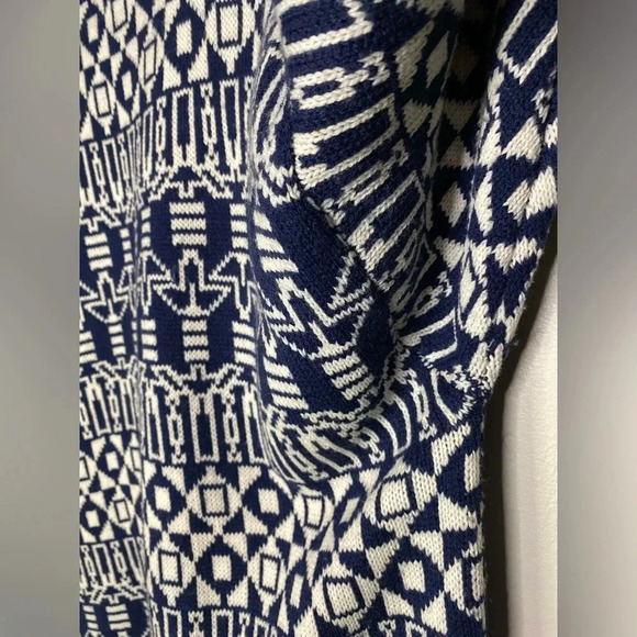 Vintage Navy Blue White Wool Blend Cardigan Sweater Size Large OUTLANDER - Picture 6 of 14